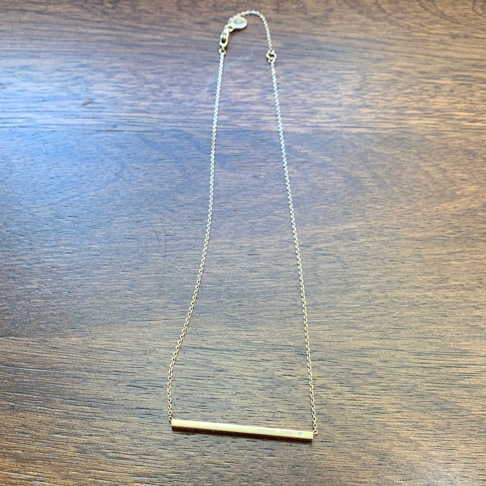 Michael Kors (MK) Gold-Tone bar necklace with crystal (CZ)